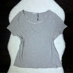 Zara Trafaluc Gray Scoop Neck Relaxed Tee Medium